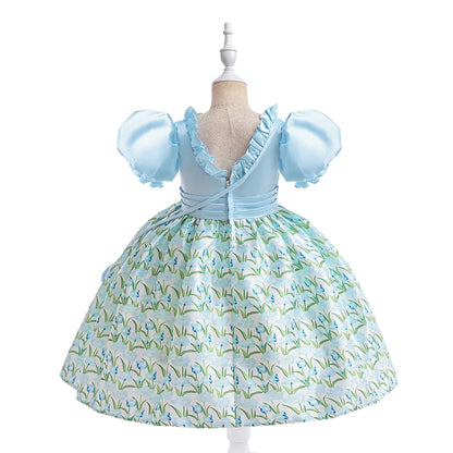 Summer Girls Dress With Bag Elegant Kid Floral Print Princess Party Dresses For Girl Children Costume Birthday Wedding Prom Gown