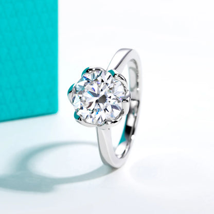 3ct D Color Moissanite Lotus Engagement Ring 925 Sterling Silver Solitaire Promise Rings for Women Jewelry Gifts
