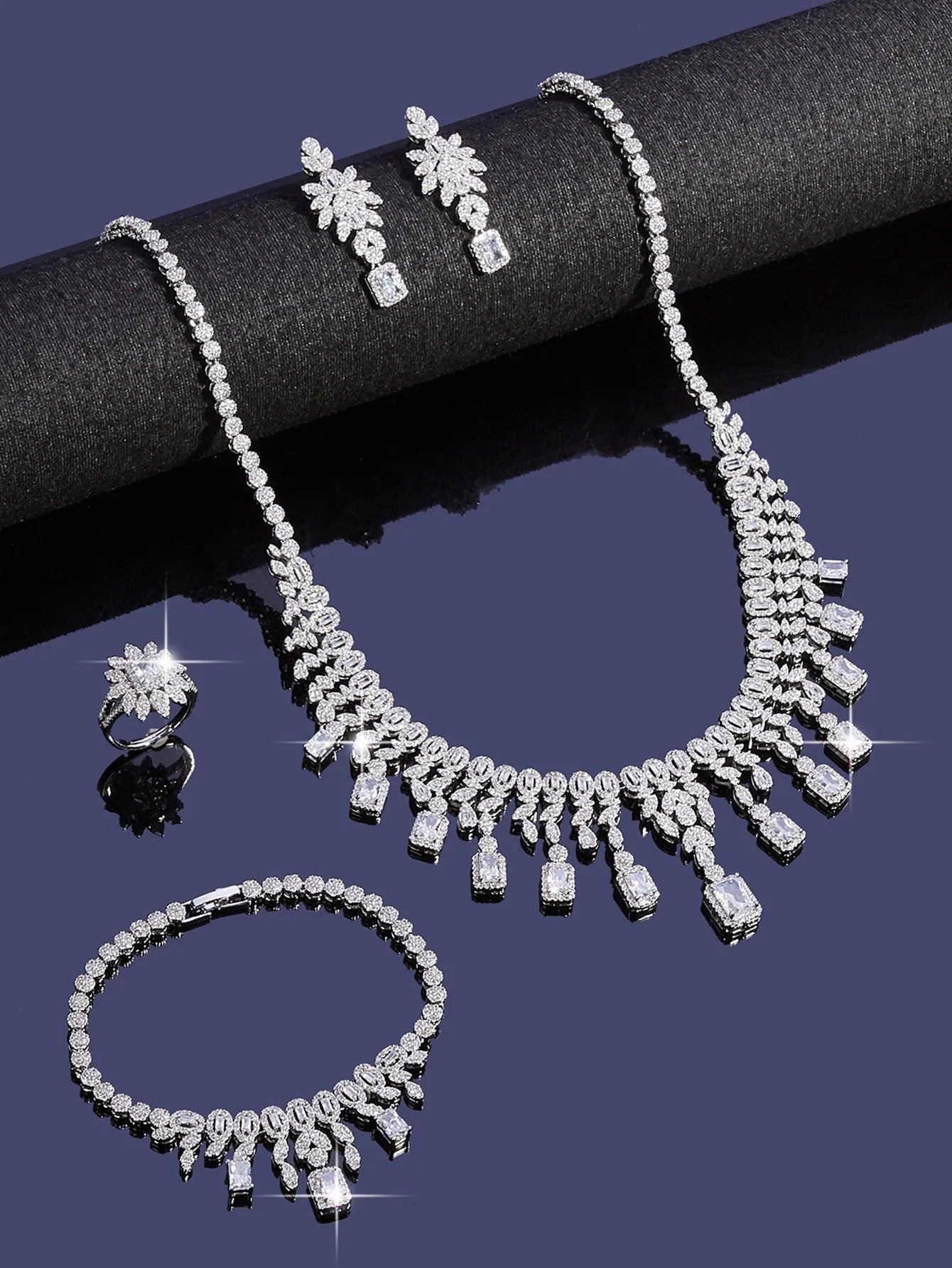 Elegant Necklace Sets for Women Water Drop Cubic Zirconia Layer Jewellery Set Dubai Saudi Bridal Engagement Party Accessory