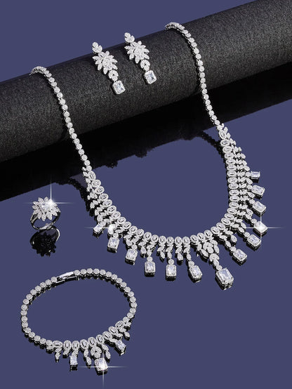 Elegant Necklace Sets for Women Water Drop Cubic Zirconia Layer Jewellery Set Dubai Saudi Bridal Engagement Party Accessory
