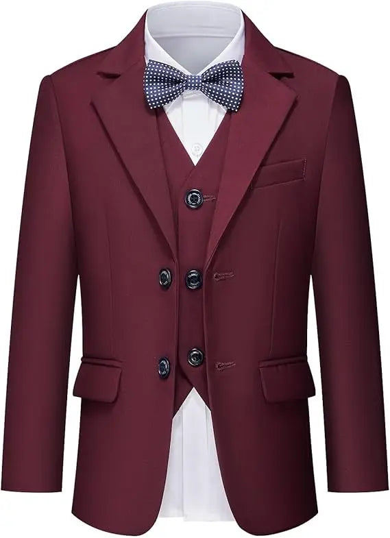 Gentleman Kids White Baptism Photograph Suit Children Slim Jacket Vest Pants Bowtie 4P Piano Dress Boys Prom Performance Costume
