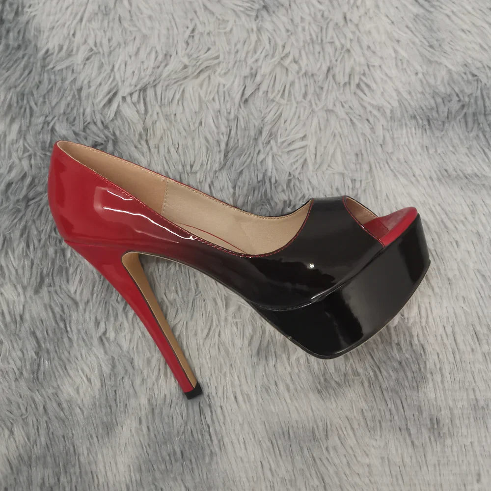 2026 New Women Pumps Sexy Platform Peep Toe 14cm Extremely High Heels Stiletto Patent Leather Party Nighclub Red Wedding Shoes