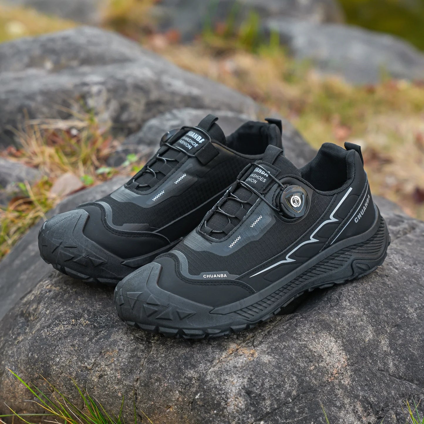 Men's Lightweight Casual Shoes Outdoor Running Shoes in Black Grey Khaki Sizes 39-48 PU Material with Canvas