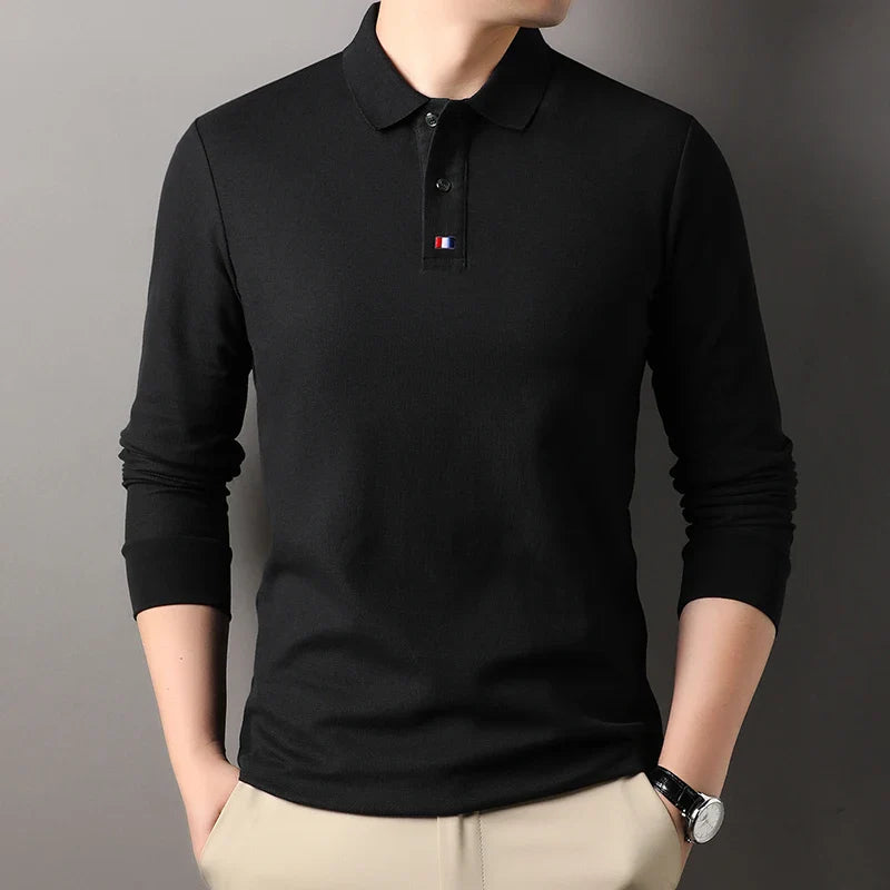 High end brand men's polo shirt long sleeved luxury fashion embroidered craft top 100% cotton 2024 Spring and Autumn new T-shirt