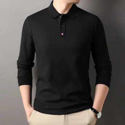 High end brand men's polo shirt long sleeved luxury fashion embroidered craft top 100% cotton 2024 Spring and Autumn new T-shirt