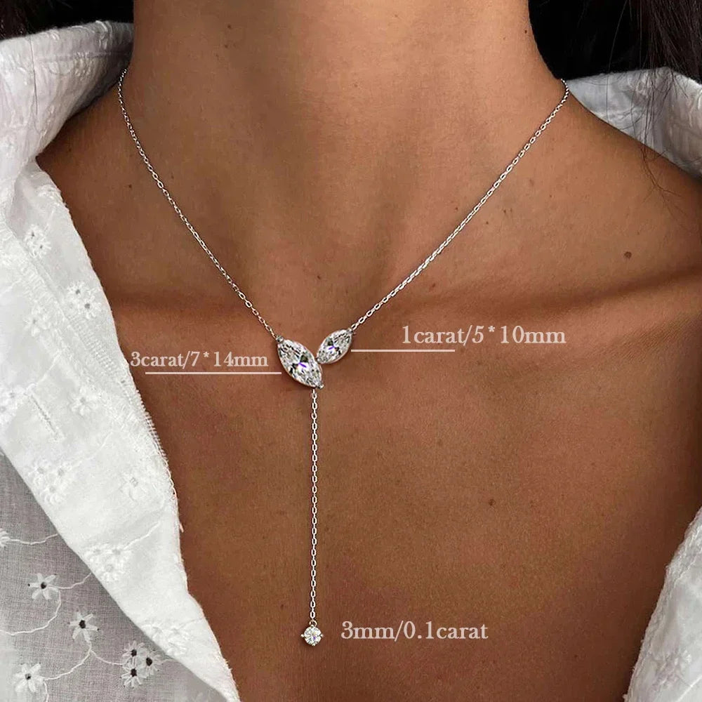 Marquise Cut Moissanite Jewelry Set For Women Lab Diamond Lariat Pendant Necklace Stud Earring Wedding Ring With Certificate