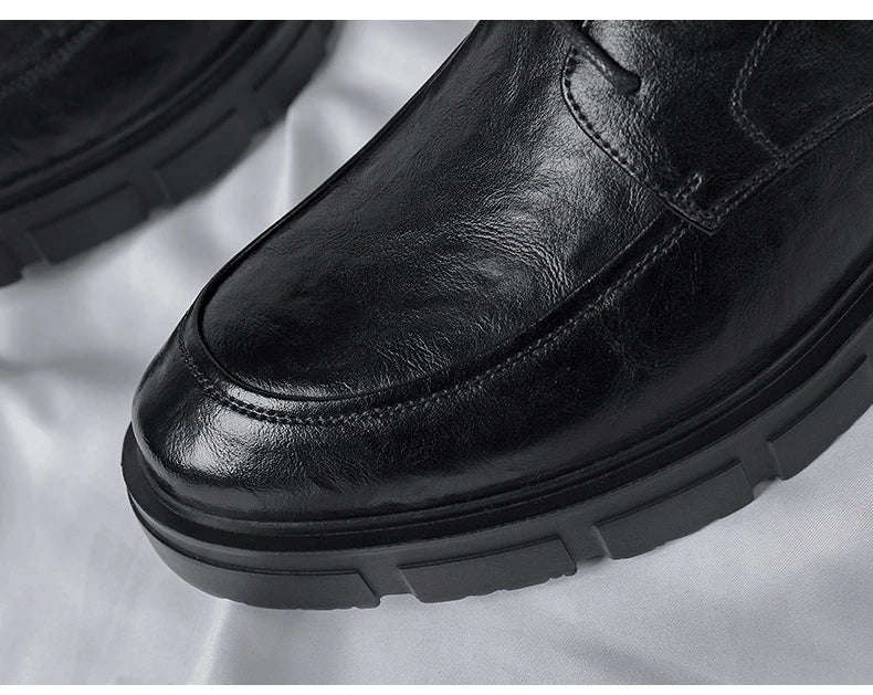 5 8 10 Cm Heel Shoes Men Fashion Casual Cow Leather Men's Dress Shoes British Breathable Groom Platform Wedding Shoes Male