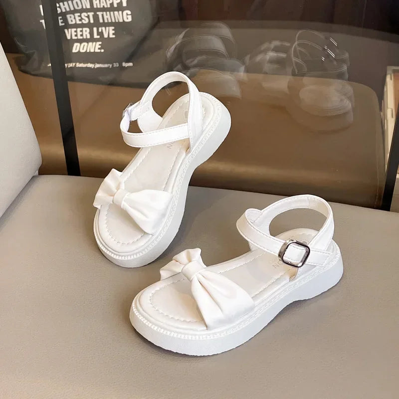 Girls Summer Beach Sandals 2025 New Solid Color Kids Causal Sandals Fashion Sweet Bow School Versatile Children Princess Shoes