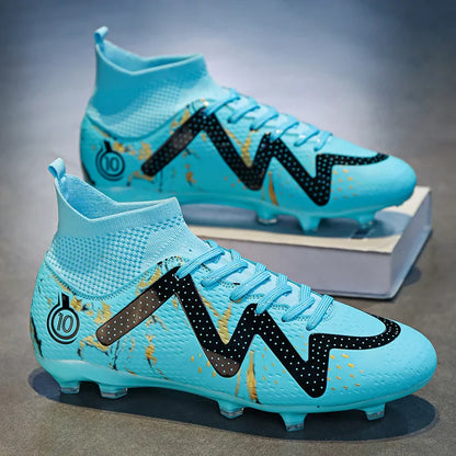 Adult Professional FG/TF Soccer Shoes Non-Slip Long Spike Football Boots Young Kids High Ankle Cleats Grass Soccer Sneakers ﻿