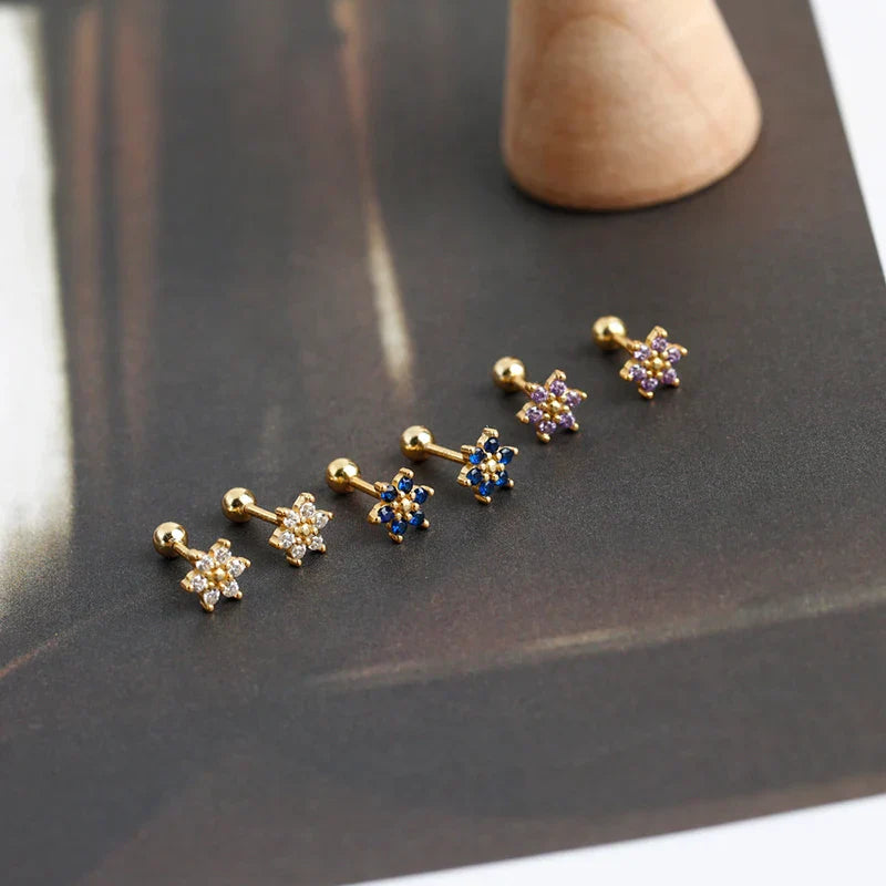 925 Sterling Silver Fashion Korean Petal Screw Bead Stud Earrings for Women Charm Ear Bone Piercing Jewelry Accessories