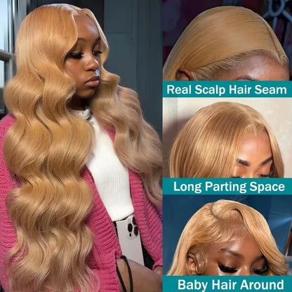 13x6 HD Lace Front Human Hair Wig 210% Density Body Wave Human Hair Wigs Colored 27# Pre Plucked Brazilian Hair