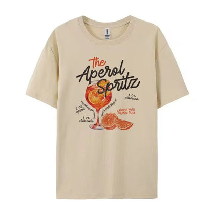 Spritz Retro Cocktail Graphic Tees Women Cute Alcohol Drink T Shirt Loose Cotton Printed T-Shirts Unisex Vintage Top Gift
