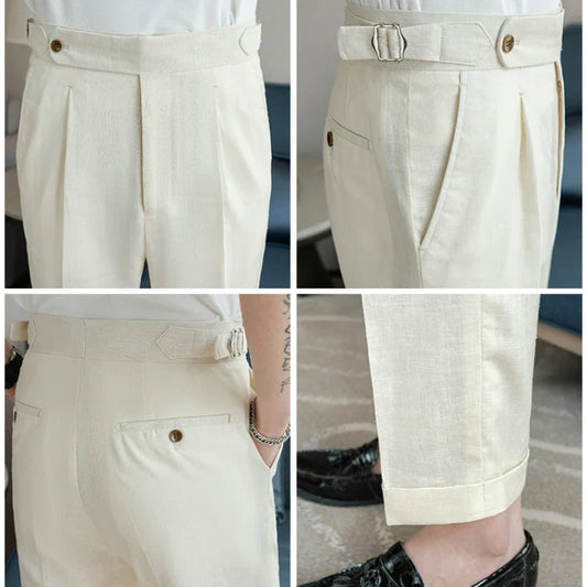 90% Linen 10% Cotton 2024 Suit Pants Naples Breathable Casual Pants Men's Height Suit Pant M-3XL Men's Straight Pants