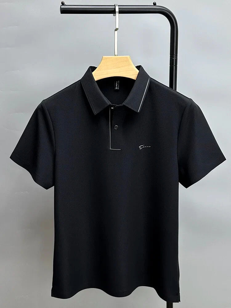 Luxury summer new ice silk breathable polo shirt men's short sleeve high-end exquisite letter embroidery casual lapel T-shirt