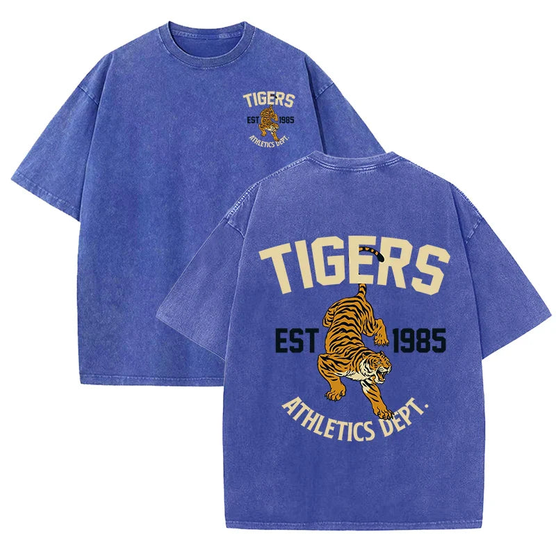 Est 1985 Sport Print Washed Women T-Shirt Summer Casual Retro T Shirts Snow Wash Tee Top Loose Unisex Retro Streetwear