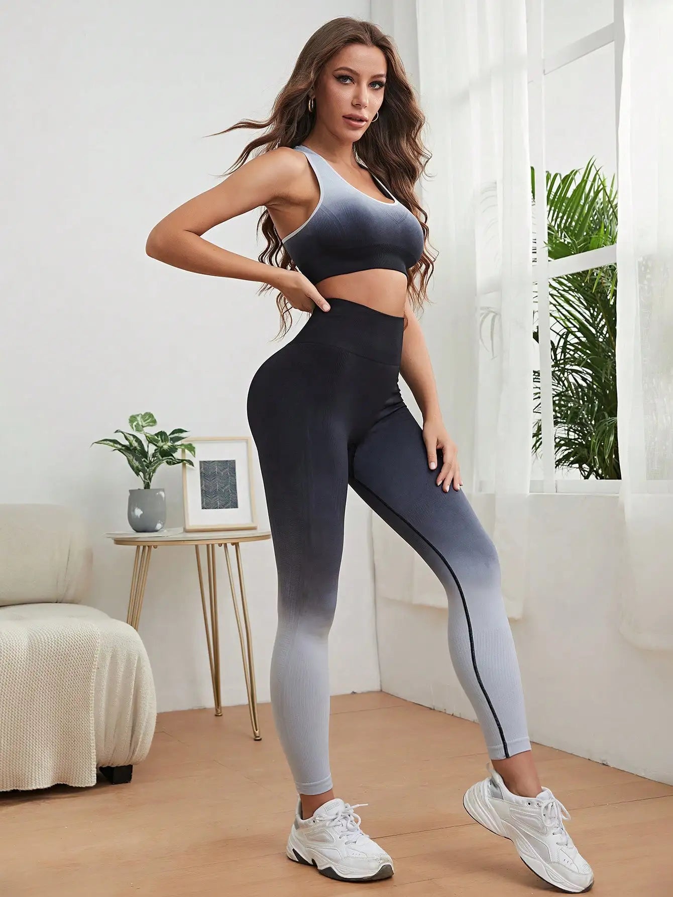 Workout Sets Two Piece Outfits for Women Clothes Gym Yoga Seamles Sports Bra Tank Tops with Legging