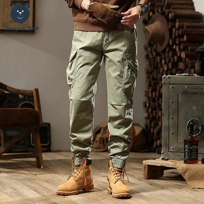 Brand Clothing 2026 Spring Summer Men's Baggy Cargo Pants Multi-Pocket Work Joggers Casual Cotton Tapered Trousers Long Pants