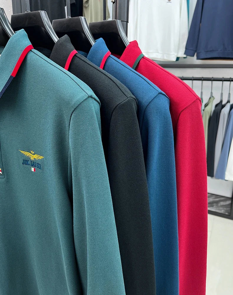 Spring and Autumn new 100% cotton long sleeved men's polo shirt brand high-end embroidered comfortable breathable casual T-shirt