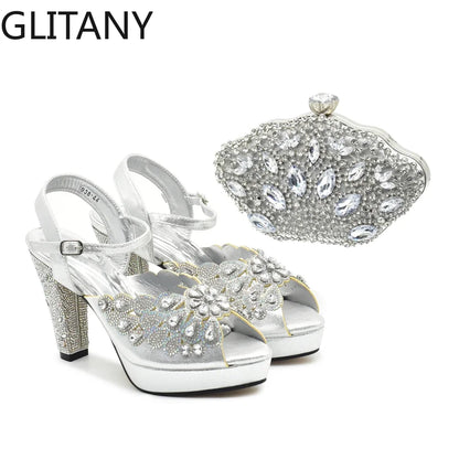 New Arrival Luxury Italian Shoes and Bag Set for Women Ladies Shoe and Bag Set Latest Designers Diamond Pumps Shoes and Bags