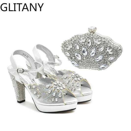 New Arrival Luxury Italian Shoes and Bag Set for Women Ladies Shoe and Bag Set Latest Designers Diamond Pumps Shoes and Bags