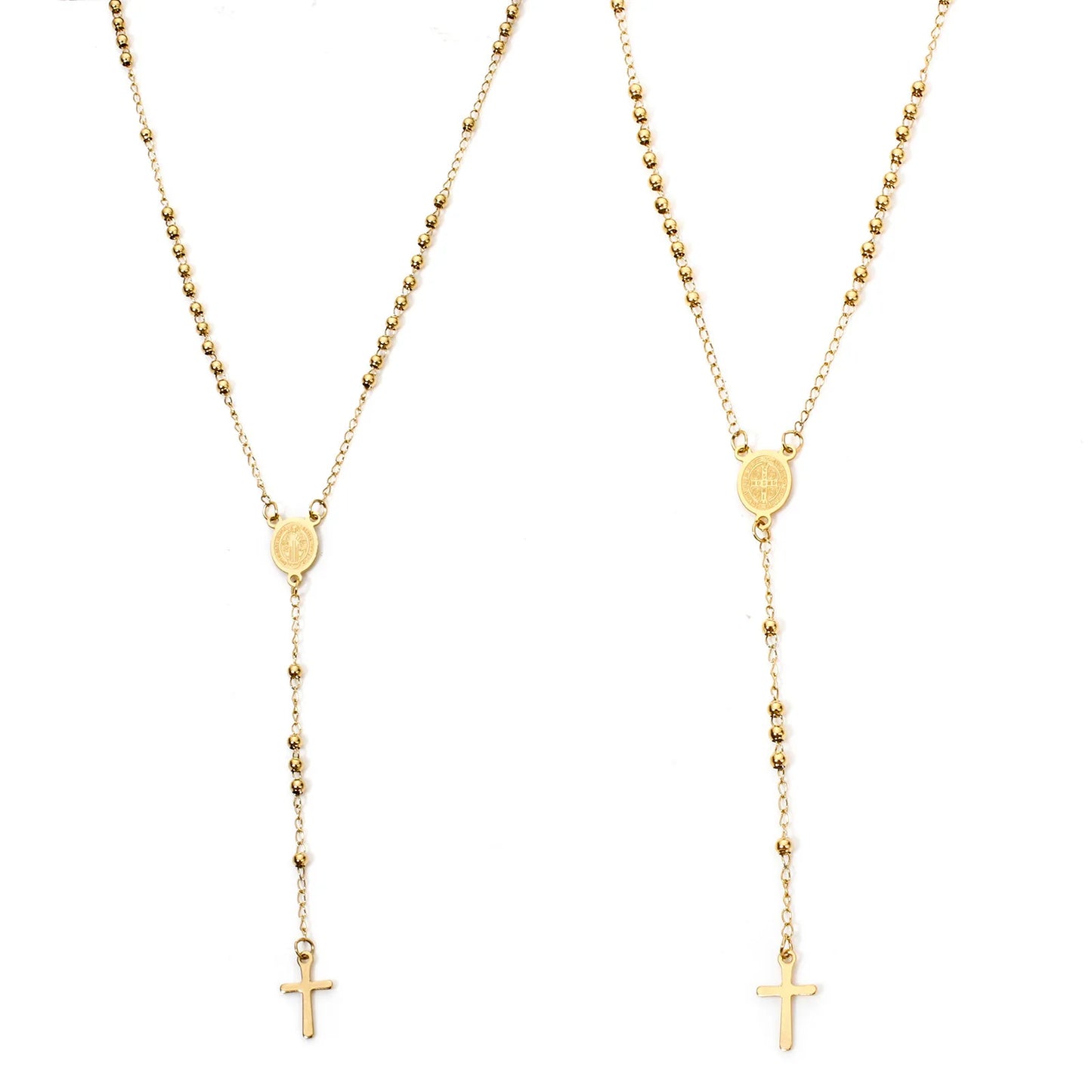 1 Piece Religious 304 Stainless Steel Prayer Beads Rosary Necklace Cross Pendant For Women Jewelry Gifts 52cm(20.5") long