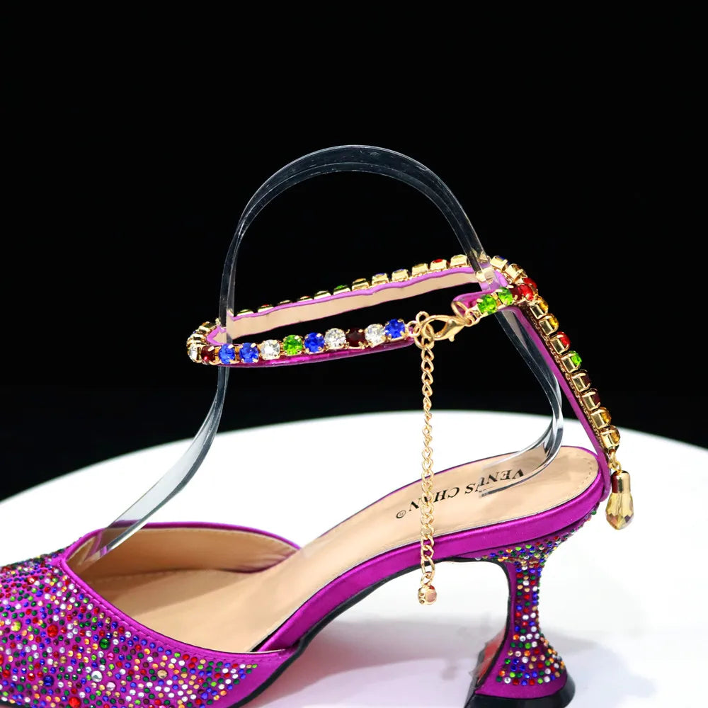Pointed Shoes Bag Soft Handle Bag Anklet Design Medium Heel Ladies Shoes Suitable for Wedding Party