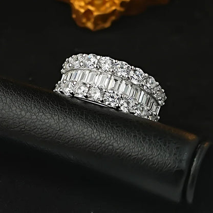 Wide T-shaped diamond ring for women, cool style 925 silver index finger ring, niche design, light luxury daily layering