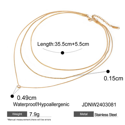 Simple Jewelry 18K Gold Plated Flat Snake Chain Layer Necklace Stainless Steel Snake Rope Chain Necklace Gift