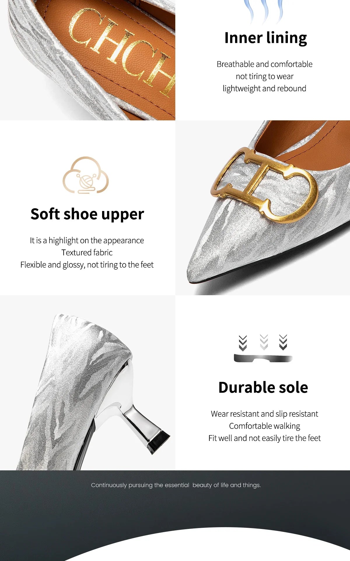Popular Luxury Brand CHCH Women's Shoes High Heeled Leather Shoes Casual Shoes Medium Height Shoes Banquet Wedding Shoes
