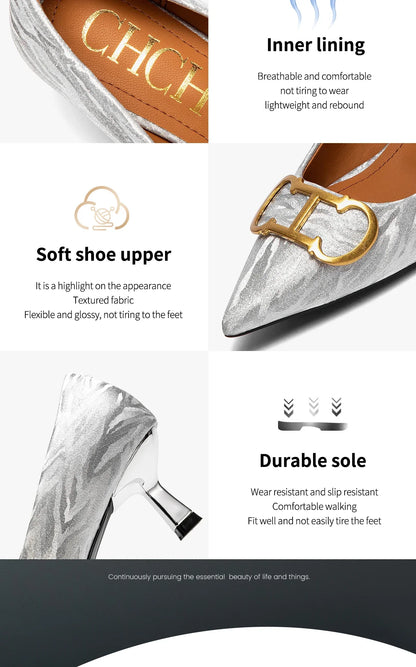 Popular Luxury Brand CHCH Women's Shoes High Heeled Leather Shoes Casual Shoes Medium Height Shoes Banquet Wedding Shoes