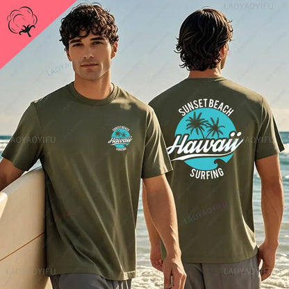 Hawaiian Traditions North Shore Hawaii Surfing Men Women White High Qulaty Cotton T-shirt Comfortable Beach-style Surf Tee Tops
