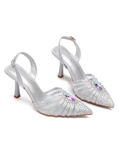 Elegant Fruit Green Women's Heels and Rhinestone Handbag Set - Italian Design for Weddings and Parties