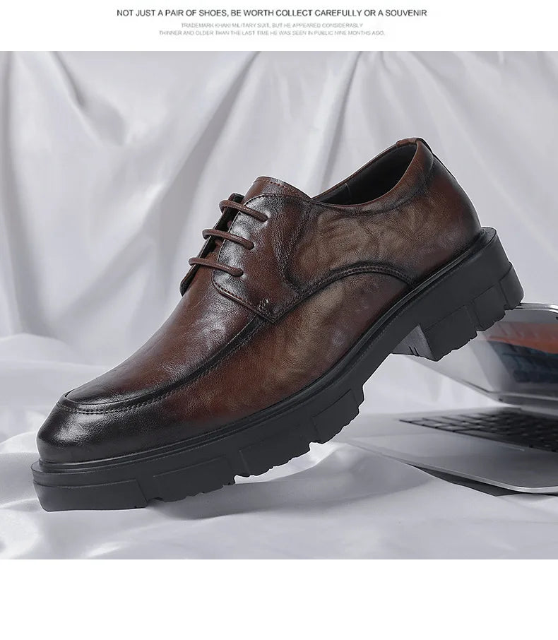 5 8 10 Cm Heel Shoes Men Fashion Casual Cow Leather Men's Dress Shoes British Breathable Groom Platform Wedding Shoes Male