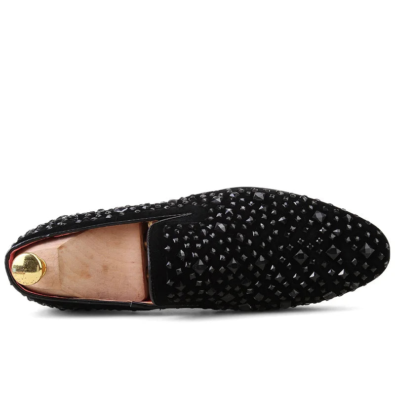 Black Spikes 2022 New Brand Mens Loafers Luxury Shoes Denim And Metal Sequins High Quality Casual Men Shoes