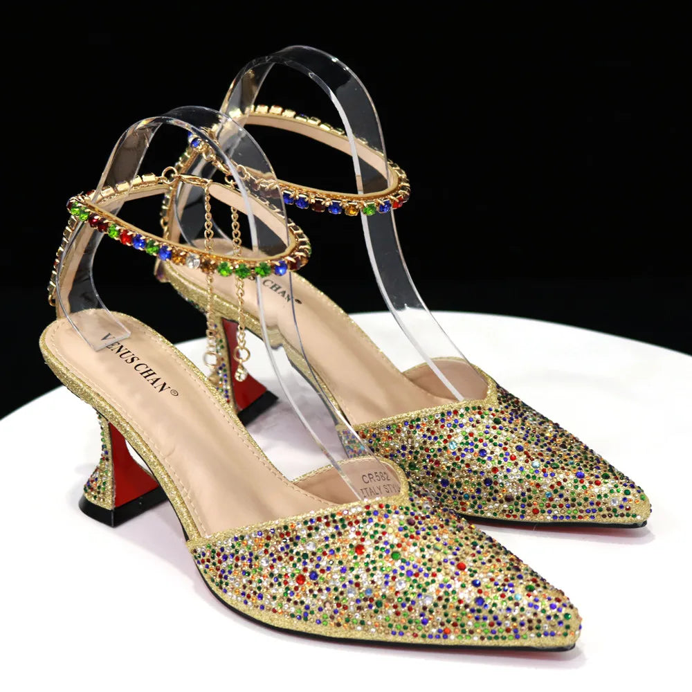Pointed Shoes Bag Soft Handle Bag Anklet Design Medium Heel Ladies Shoes Suitable for Wedding Party