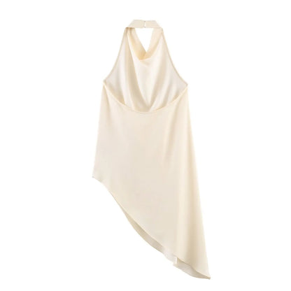 Chic Sexy Women Backless Asymmetric Neck-mounted White Tops Modern Fashion 2026 Spring Valentine's Day Night Party Vest