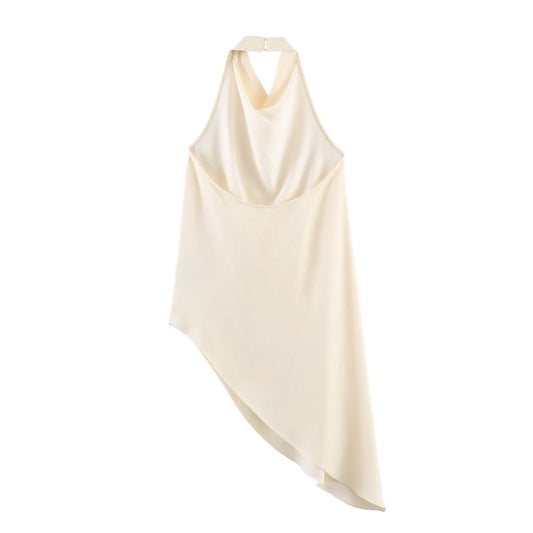 Chic Sexy Women Backless Asymmetric Neck-mounted White Tops Modern Fashion 2026 Spring Valentine's Day Night Party Vest