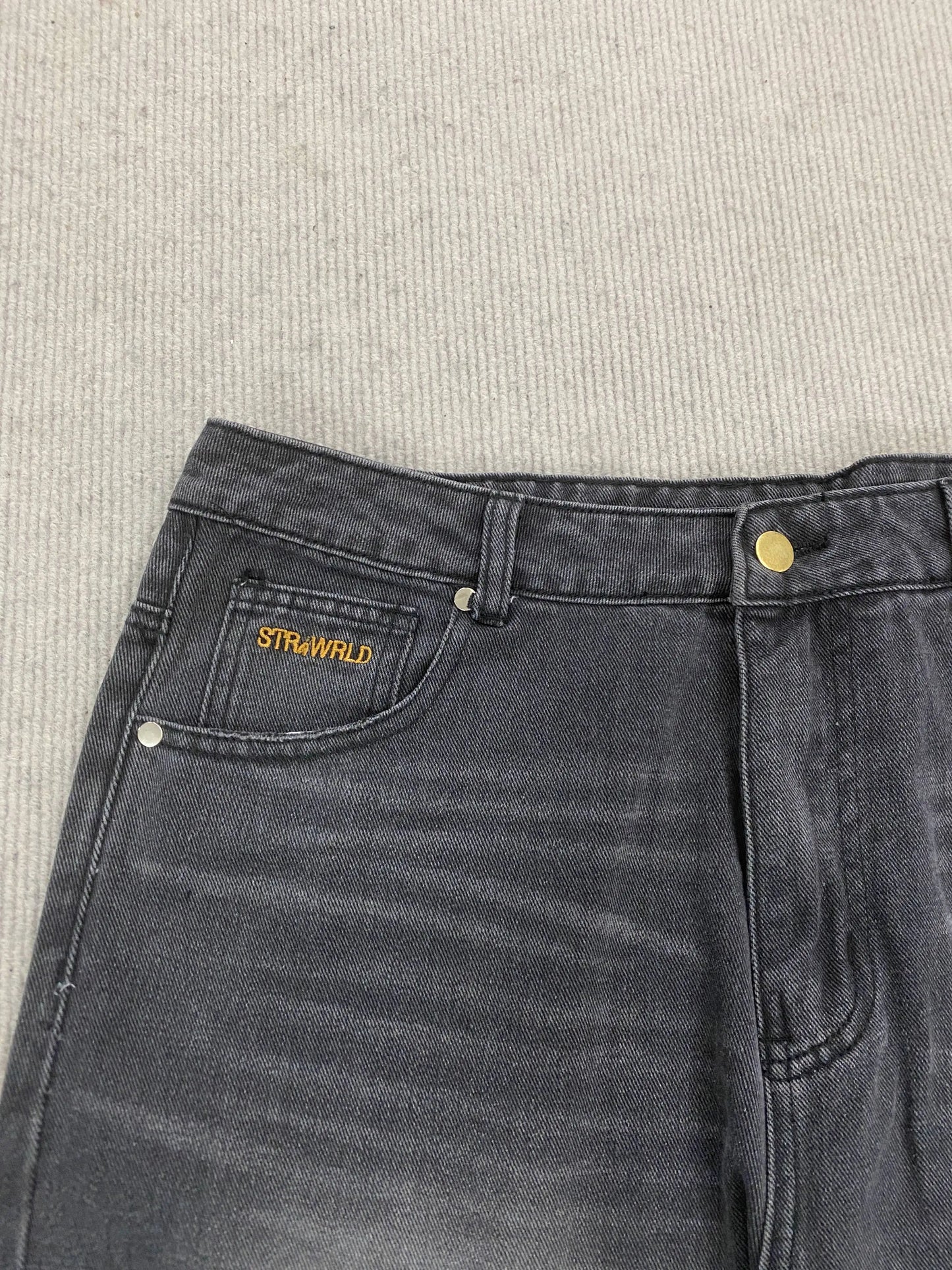 Calça jeans unissex estilo casual de rua, estilo ins, corte reto, lavagem envelhecida retrô, usada, novidade primavera 2026, street style americano.