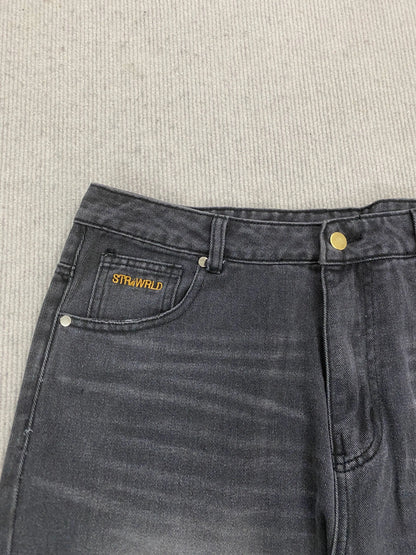 Calça jeans unissex estilo casual de rua, estilo ins, corte reto, lavagem envelhecida retrô, usada, novidade primavera 2026, street style americano.