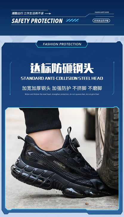 Steel Toe Indestructible Shoes Protective Boots Rotating Button Work Safety Shoes Men Air Cushion Security Boots Work Sneakers