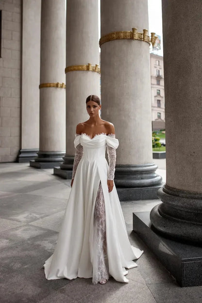 Princess Off The Shoulder Long Sleeves Sweetheart Lace Applique Boho Beach A Line Wedding Dresses 2025 Vestido De Noival