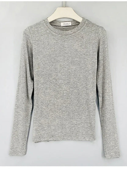 T Shirt Korean Style Slim T-shirts 2026 Sexy Tshirts Cotton Long Sleeve Summer Tops Tee Shirt Femme Khaki Blue White Black