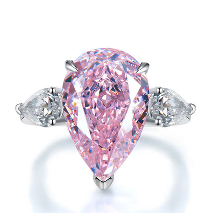 925 sterling silver European and American classic three stone water droplet ring inlaid with imported high carbon diamond