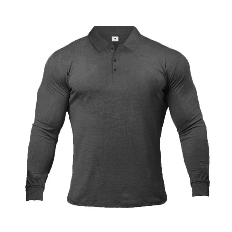 New Fashion Autumn Sports Polo Shirt Mens Stretch Cotton Gym Clothing Spring Casual Long Sleeve Polos Male Breathable T Shirt