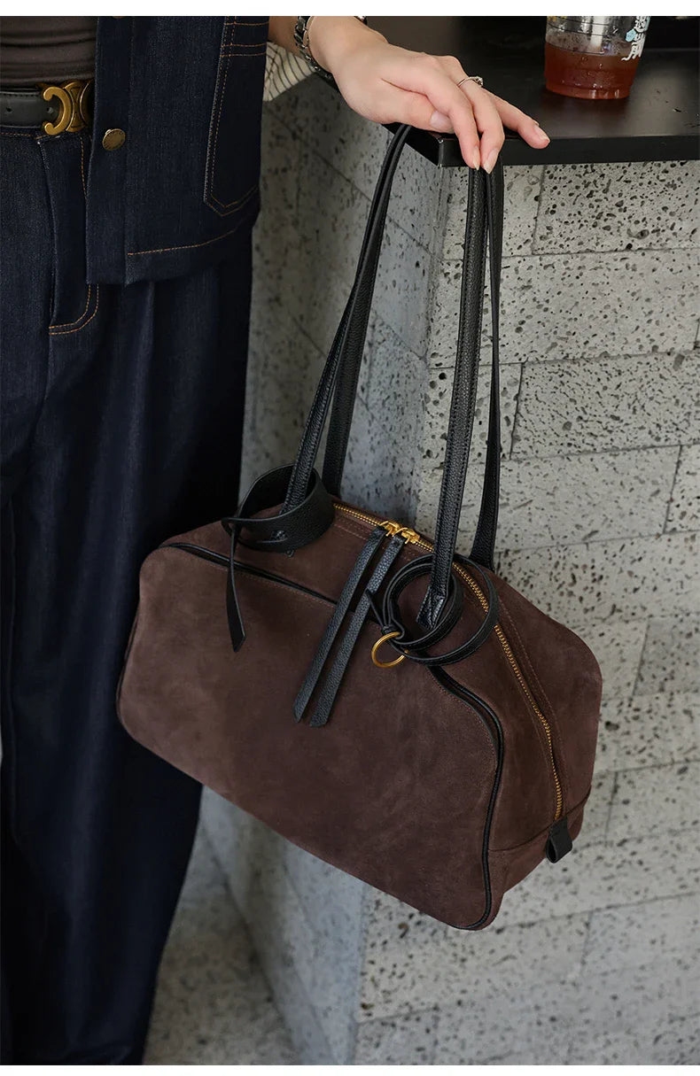 Autumn winter Women's Cow Genuine Leather Tote Bag suede commuting Cowhide Handbags Large Capacity Designer Luxury velvet Bags