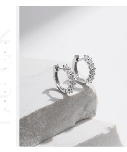 Moissanite Small Hoop Earrings 925 Sterling Silver Hollow Sparkling Ear Buckles For Women Wedding Fine Jewelry