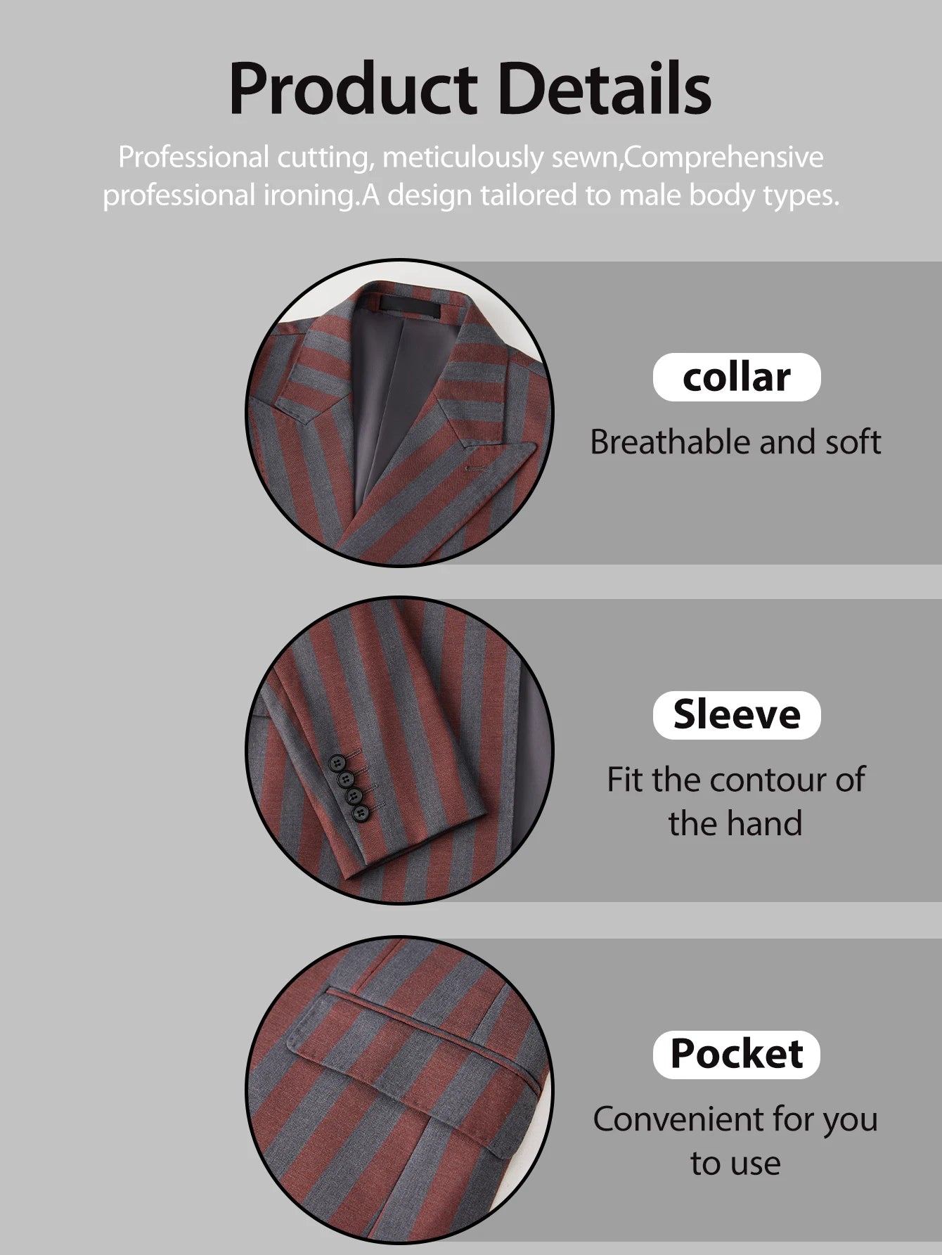 Men's 2-Piece Double Breasted Suit Set - Peak Lapel Striped Tuxedo Jacket & Pants, Formal Business Wedding Prom Attire