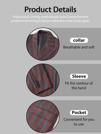 Men's 2-Piece Double Breasted Suit Set - Peak Lapel Striped Tuxedo Jacket & Pants, Formal Business Wedding Prom Attire