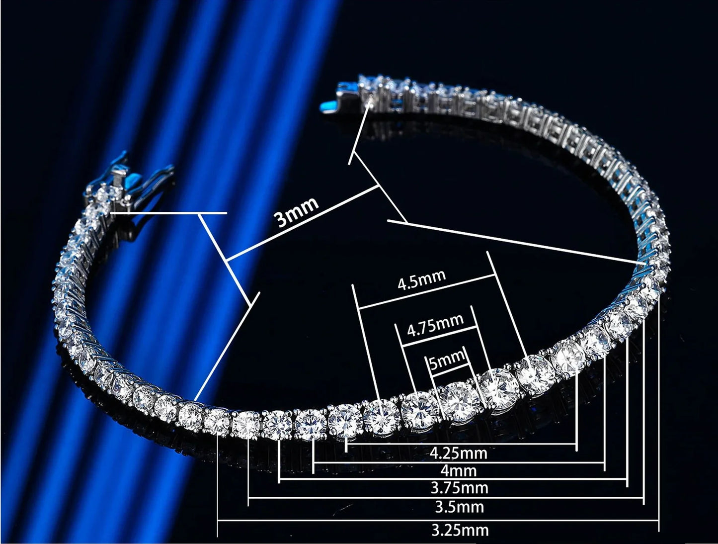 100% 925 Sterling Silver Gradient Size Moissanite Tennis Bracelet For Women Diamond Bangle Luxury Fine Jewelry Gift