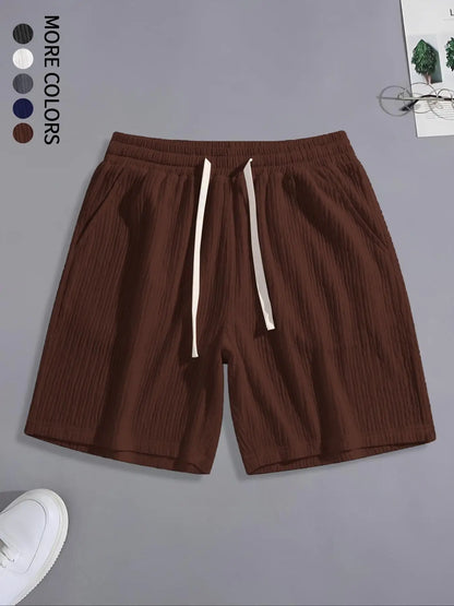 Men's Regular Style Pleated Plain Casual Shorts with Drawstrings and Pockets, Summer Drapedy Breathable Ice-Feel Straight Shorts, Couple Style, Suitable for Home Leisure, Date, Daily Matching, Running, Multi-Scenario Wear